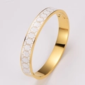 304 stainless steel gold bangle with white enamel inlay and interlocking chain design - White Enamel
