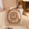 Jacquard-Dekokissen in Champagner mit eleganter Blumenstickerei und Perlenverzierung - Dekokissenbezug / Europäische Blume-Gold