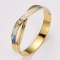 Gold-plated crossover bangle featuring vibrant abstract enamel inlay and a polished finish - Twisted Artistic Pattern (Style 2)