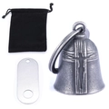 Guardian bell motorcycle set with cross relief bell, velvet pouch and metal tag - Aged Silver Set (Incl. Tag/Bag)