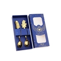 Golden stainless steel Christmas spoons set with Santa and Gingerbread Man charms - Santa Claus + Snowman / Blue Gift Box 2-Piece Set / Gold