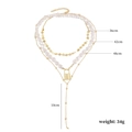 Baroque pearl layered necklace with gold disk chain and pendant for women - Sequin Three Layer Lock Pearl Necklace (N2003-8)