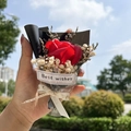 Handheld red rose soap flower gift box with white ribbon and clear plastic packaging - Red Rose