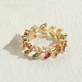 Gold adjustable leaf vine ring with colorful marquise zircons in a nature design - Olive Branch Multicolor Zircon