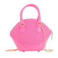 Pink jelly mini shell bag with diamond quilt texture and gold chain strap for women - Rose Red