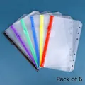 6-pack of A5/A6 PVC colorful transparent zipper pockets with 6-hole punch binder design - A6 6-Color Zipper Bag Set (1 Each)