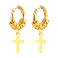 Golden stainless steel earring featuring a gothic skull bead and a classic cross pendant - Dragon Pattern Cross Gold MS-656
