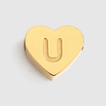 Gold-plated heart charm made of titanium steel with letter U for DIY jewelry - Letter U / Gold
