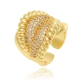 Twisted gold-plated ring with inlaid clear zircons and open-band design on white background - Adjustable Open / Twist Texture Micro-inlaid Style (J1488)