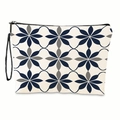 Pochette trucchi beige con motivi floreali geometrici, zip nera e cinturino da polso - Stile Geometrico Simmetrico Bianco Sporco (xy-016-03) / Con Cinturino