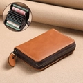 Portacarte a fisarmonica in pelle marrone con fessure multiple e cuciture bianche - Marrone (11 Slot)