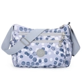 Nylon crossbody bag for women with light blue and white polka dot pattern design - Gray Background Dots