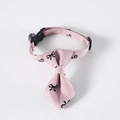 Pink plaid pet collar with black bow tie, adjustable buckle and silver bell for cats - Pink Necktie with Bell / S (17-32cm)
