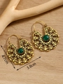 Bohemian gold hollow earrings with green turquoise stone in 4.7cm x 3.8cm size - Gold FX751 With Turquoise