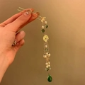Épingle à cheveux papillon dorée avec perles vertes et longs glands de perles blanches - Gland en U de Style Chinois (106#)