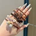 Elastic high ponytail hair ties set in beige and brown with various stylish textures - Five-Piece Set / 12# Light Coffee Bear (Approx 5.5cm)