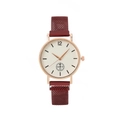 Detail of rose gold case with white dial and red magnetic Milanese mesh strap - Red