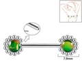 Silver stainless steel nipple bar with green and orange gradient sunflower petal design - 1.6x14mm (Threadless) / Style 3-Green Glitter