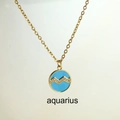 Aquarius zodiac necklace in gold with turquoise enamel and small crystals - Aquarius