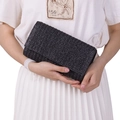 Women's summer straw woven clutch bag in black finish with detachable shoulder strap - Black
