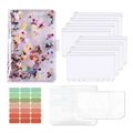 Set raccoglitore A6 glitterato con buste trasparenti ed etichette per il risparmio casa - Set di Conchiglie Colorate (8 Borse con Cerniera + 1 Borsa per Carte + 2 Tasche Doppie + Etichette + Righello) / A6
