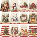 Set of 12 Christmas garden flags with Santa and Snowman prints in a 3x4 grid layout - Design 30 (12PCS)