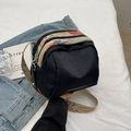 Black nylon crossbody bag with floral embroidery wide strap and branded logo plate - Black