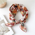 Floral print cotton linen small square scarf with red edge and vibrant botanical pattern - 30 Cotton - Hibiscus Dark Red