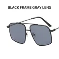 Retro polygon aviator sunglasses with black metal frame and grey lenses for fashion wear - Black Frame Grey Lens