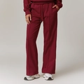 Pantalón deportivo de cintura alta y pernera ancha burdeos con pliegue frontal - S / Rojo Cereza