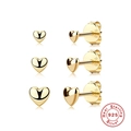 Three-piece set of polished S925 sterling silver golden heart stud earrings in varied sizes - 3 Hearts / 3Pcs Per Set / Gold
