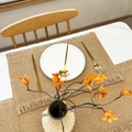 Brown woven paper placemat with golden cutlery and white plate in a warm dining setting - Paper Woven Fringe Khaki