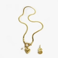 Gold heart and freshwater pearl snake chain necklace featuring a radial letter S charm - Gold - Letter S