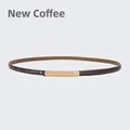 Slim leather belt for women in new coffee brown with minimalist gold metal buckle - 105cm / Dark Coffee