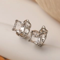 Square cut clear zircon earrings in silver finish with S925 sterling silver stamp - Silver