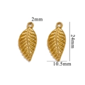 Golden leaf-shaped stainless steel charms with dimension indicators of 24mm by 10.5mm - Veined Leaf 613 / Gold