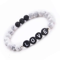 Minimalist natural white turquoise and black lava stone LOVE beaded bracelet for couples - White Howlite Bracelet