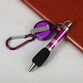 Purple retractable metal ballpoint pen with foam grip and carabiner clip attachment - Retractable Ballpoint Pen / Purple