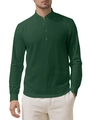 Men's dark green long sleeve linen shirt with henley collar in a slim fit style - S / Tops / Army Green