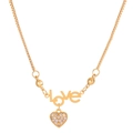 Gold LOVE necklace with a sparkling rhinestone heart pendant on a classic box chain - Love Letter Heart Gold (X905)