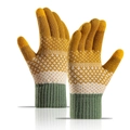 Guantes de punto con patrón de rombos amarillos y blancos y puños en verde oscuro - Amarillo Jengibre