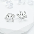 Pair of silver crown flower spacers with white zircon inlays on white platforms - 8-12mm / Silver
