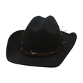 Classic black felt western cowboy hat with leather band and metal bull head emblem - Black (Bull Head)