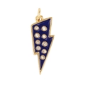 Golden lightning bolt pendant with deep blue enamel finish and white cubic zirconia - CZ Lightning-Dark Blue