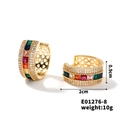 Macro detail of gold hoop earrings with colorful square gems and white zircon accents - Gold (E02889-2)
