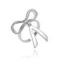 Detailed view of silver butterfly bow ring with dangling ribbon pendants and adjustable band - Bowknot Pendant Open Ring (J-1393)