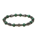 Beaded bracelet with green malachite and silver gray hematite stones on white background - 4mm Round & 6mm Malachite