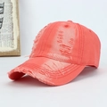 Vintage coral orange washed baseball cap with distressed rip details for sun protection - Adjustable / Watermelon red