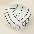 Detailed view of creative volleyball-shaped hair claw clip with black and white texture - Volleyball