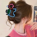 Artistic color-block hair claw clip in blue and pink for elegant hair bun styling - 7.5cm / Blue Pink Puppy Color Block Clip